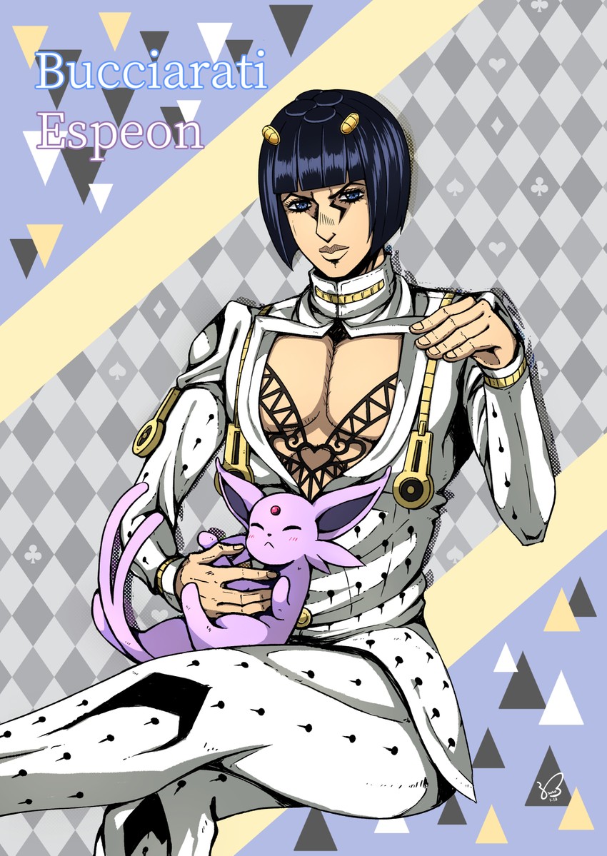 espeon and bruno bucciarati (pokemon and 2 more) drawn by kogawa_(kris_386k)