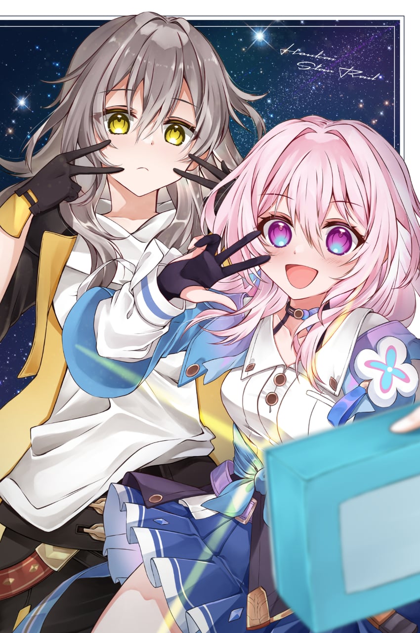 trailblazer, stelle, and march 7th (honkai and 1 more) drawn by fujishiro_kazuha
