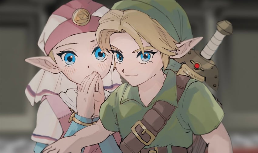 link, princess zelda, young link, and young zelda (the legend of zelda and 1 more) drawn by yamori_(yamoooon21)
