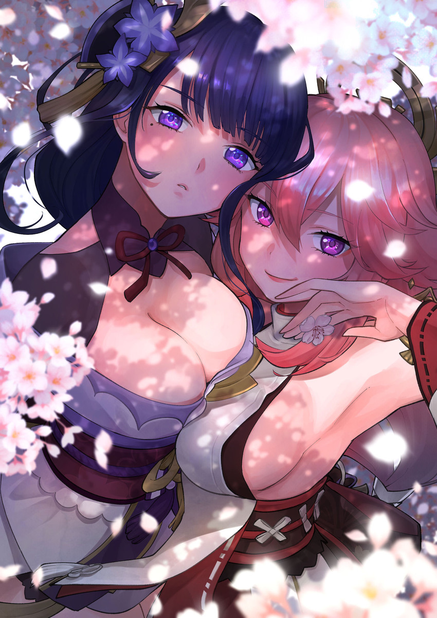 raiden shogun and yae miko (genshin impact) drawn by kalua