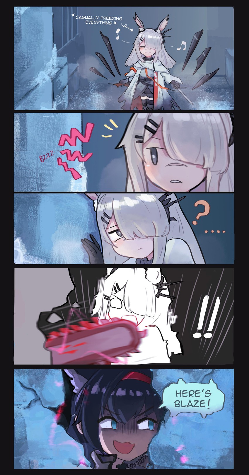 blaze and frostnova (arknights and 1 more) drawn by arexu