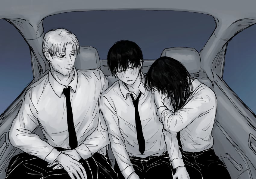 hayakawa aki, himeno, and kishibe (chainsaw man) drawn by haevaf