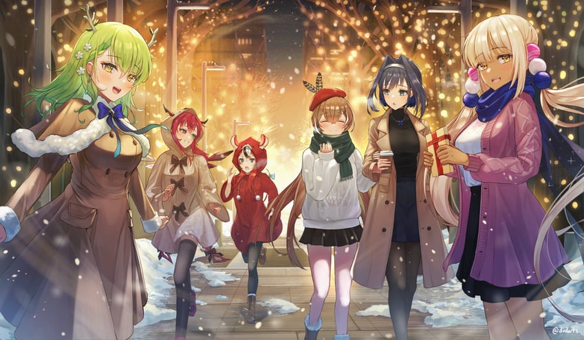 ouro kronii, nanashi mumei, hakos baelz, ceres fauna, irys, and 1 more (hololive and 1 more) drawn by dvdarts