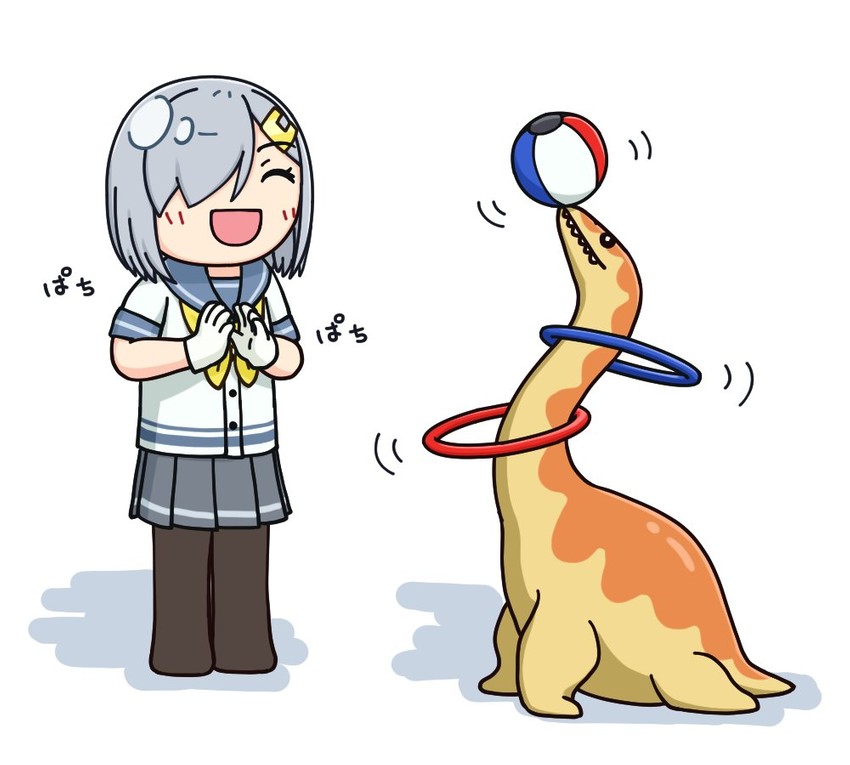 hamakaze and loch ness monster (kantai collection) drawn by hama!_(3toshinhmkz)