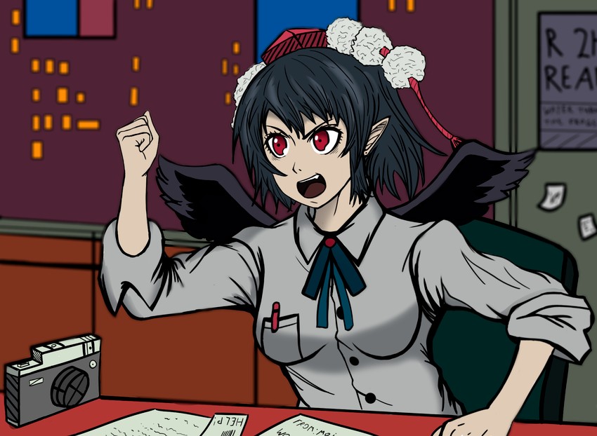 shameimaru aya and j. jonah jameson (touhou and 2 more) drawn by 4pn