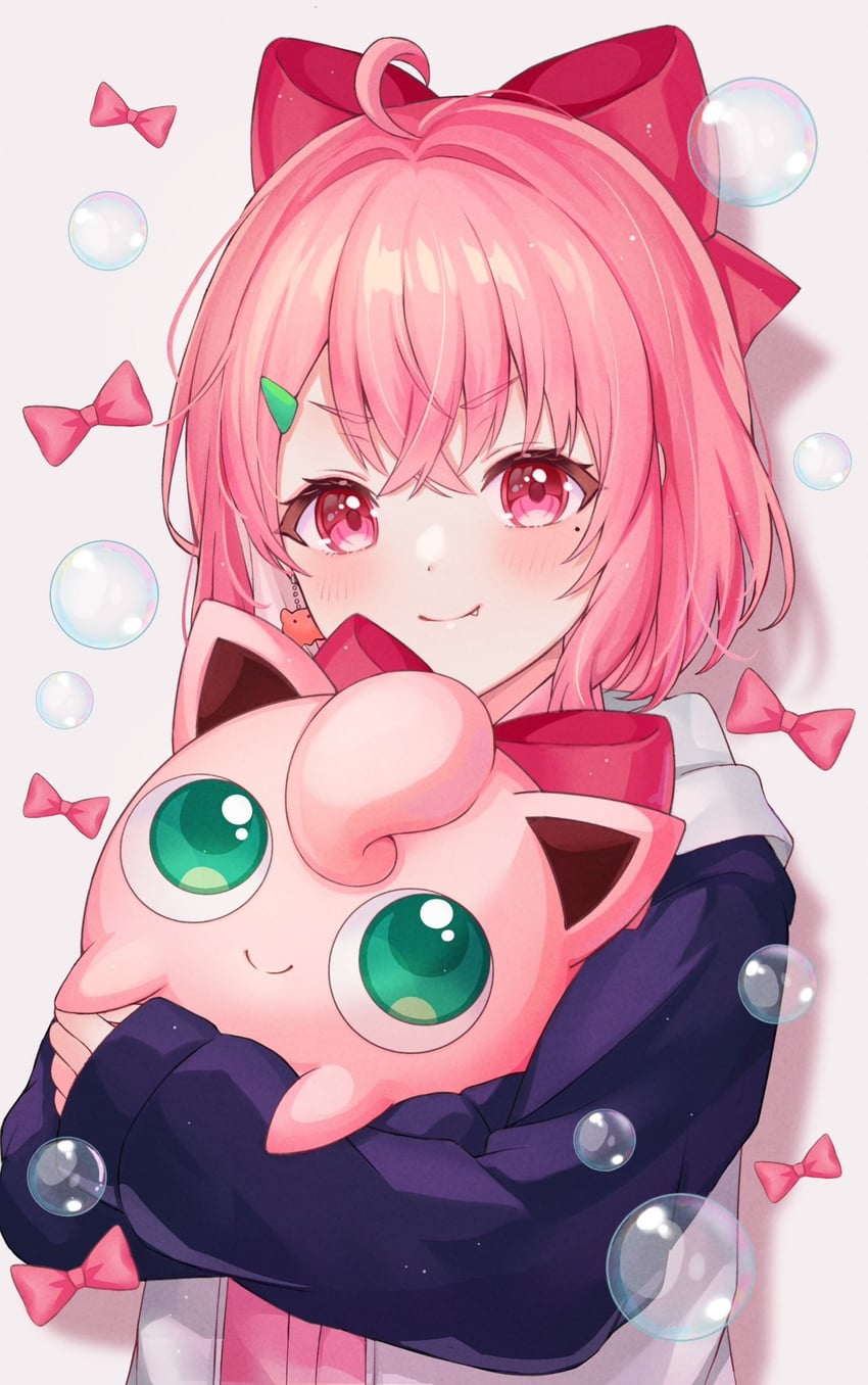 jigglypuff and sasaki saku (pokemon and 1 more) drawn by ponigiri12