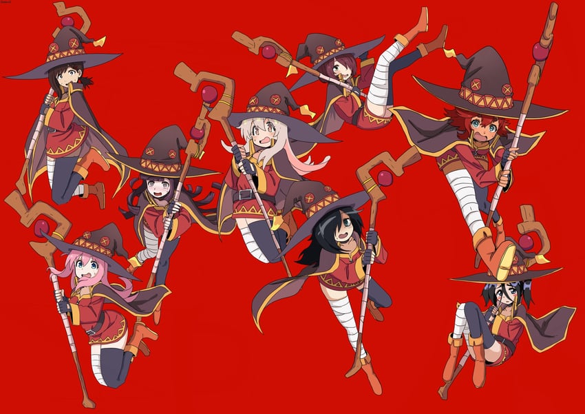 gotoh hitori, megumin, oyama mahiro, suletta mercury, kuroki tomoko, and 4 more (gundam and 10 more) drawn by bambi2000line