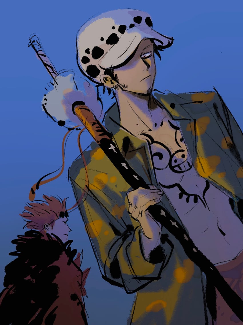 trafalgar law and eustass kid (one piece) drawn by linerynlasgalen