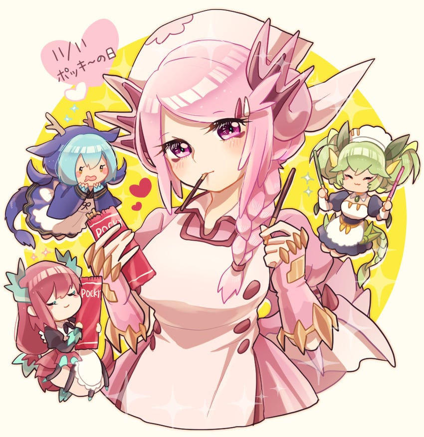 laundry dragonmaid, parlor dragonmaid, kitchen dragonmaid, and nurse dragonmaid (yu-gi-oh!) drawn by gohan_(horth-waribasi)