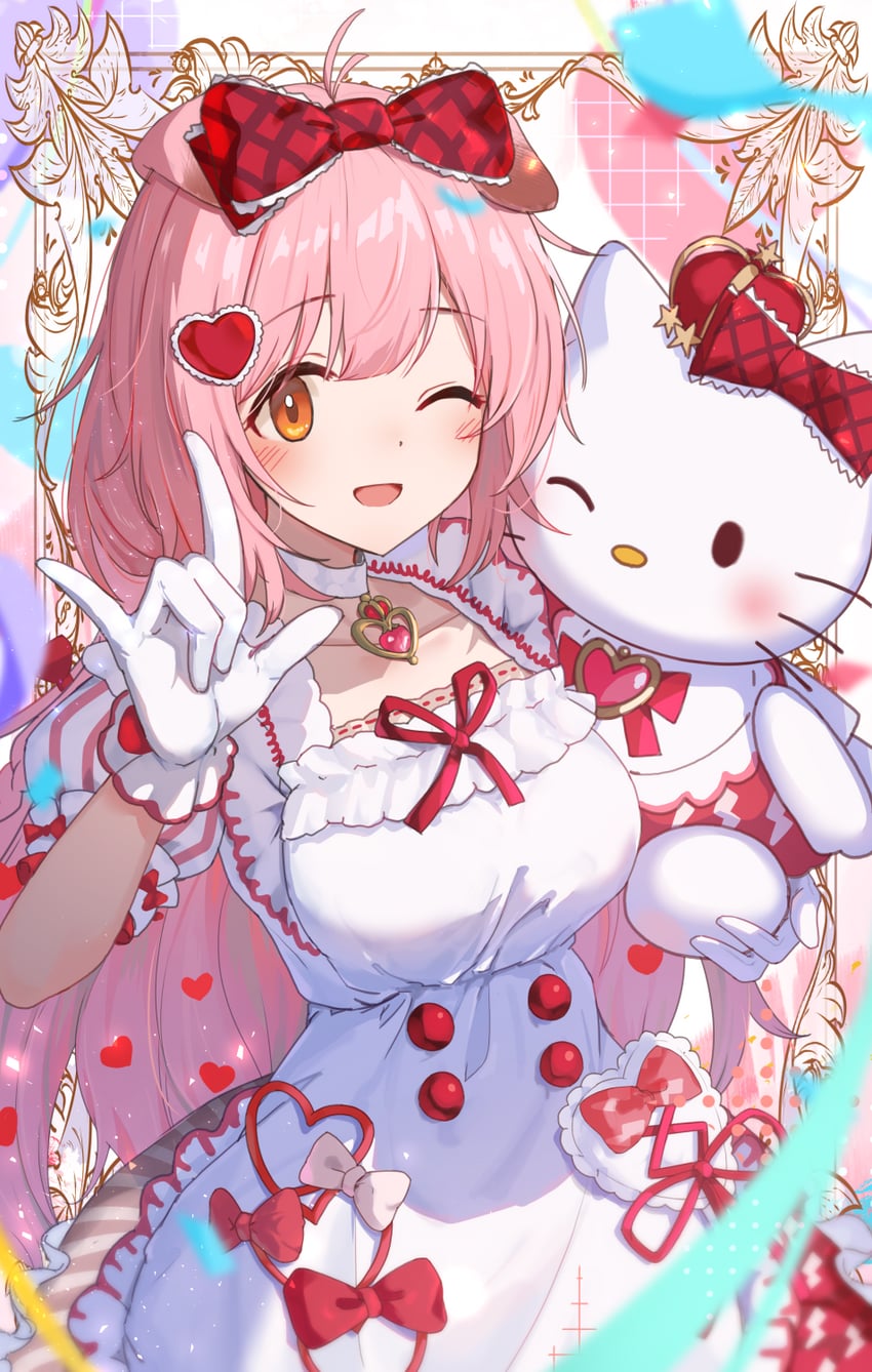 goldenglow and hello kitty (arknights and 2 more) drawn by 18_yen_coin