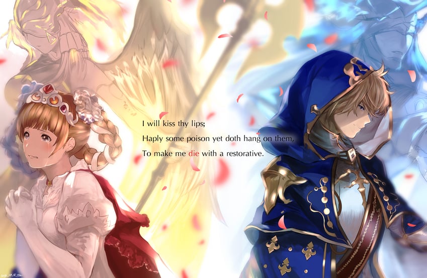 juliet, romeo, and william shakespeare (granblue fantasy) drawn by nuu_(liebe_sk)