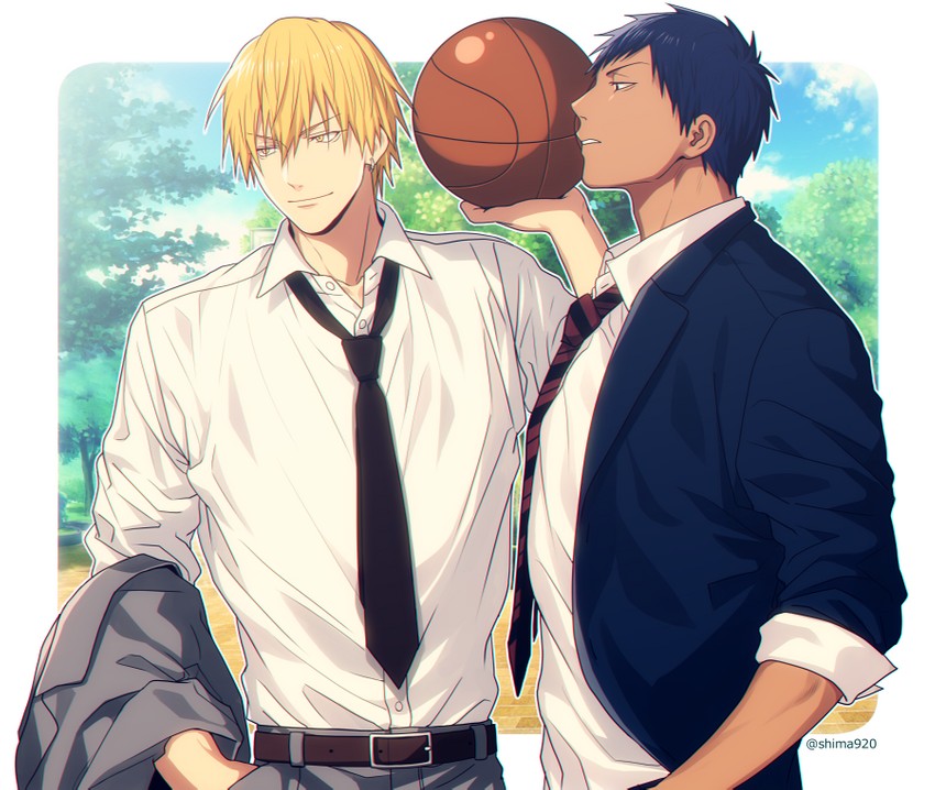 aomine daiki and kise ryouta (kuroko no basuke) drawn by mashima_shima