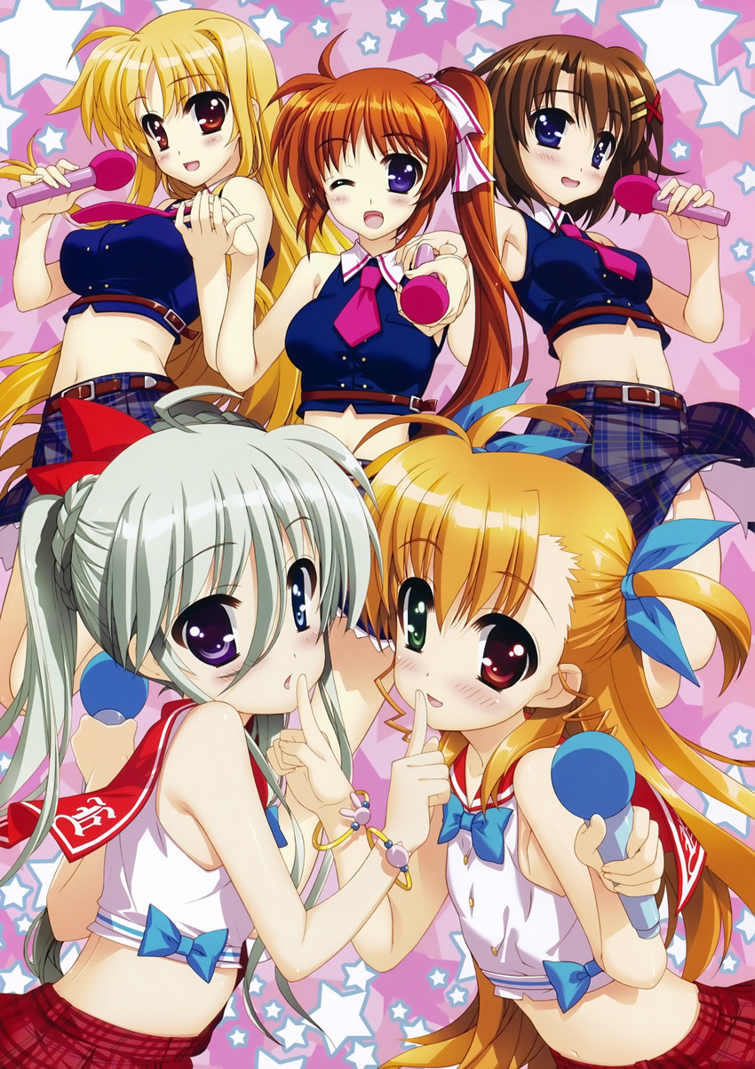 fate testarossa, takamachi nanoha, yagami hayate, vivio, and einhard stratos (lyrical nanoha and 1 more) drawn by fujima_takuya