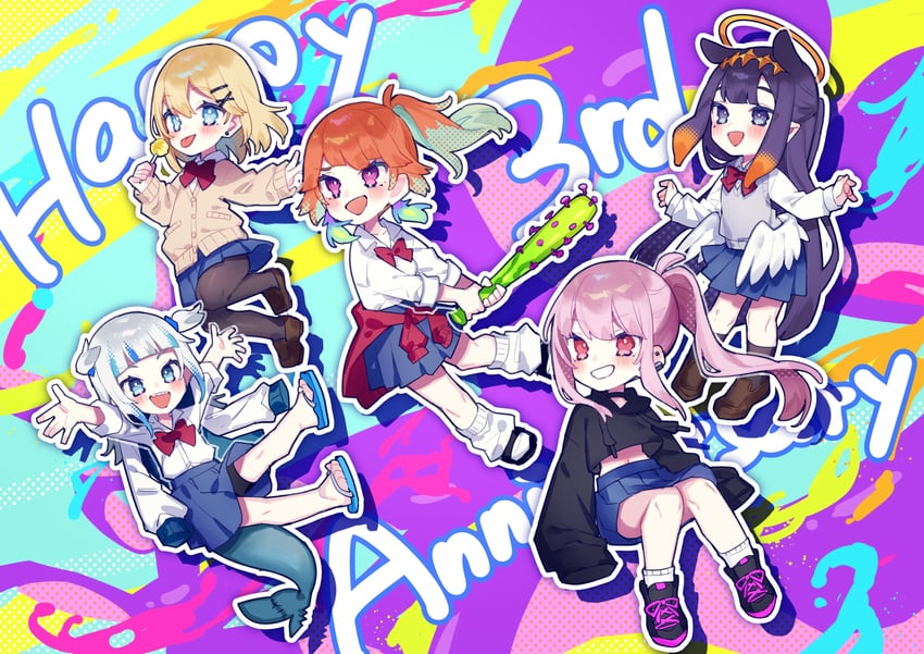 gawr gura, mori calliope, ninomae ina'nis, takanashi kiara, and watson amelia (hololive and 1 more) drawn by chiyomaru_(yumichiyo0606)