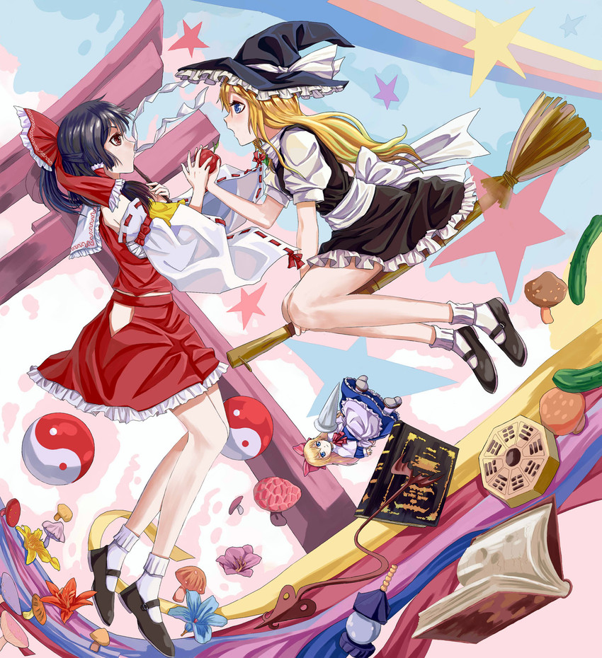 hakurei reimu, kirisame marisa, and shanghai doll (touhou) drawn by chunrijun_(springer)