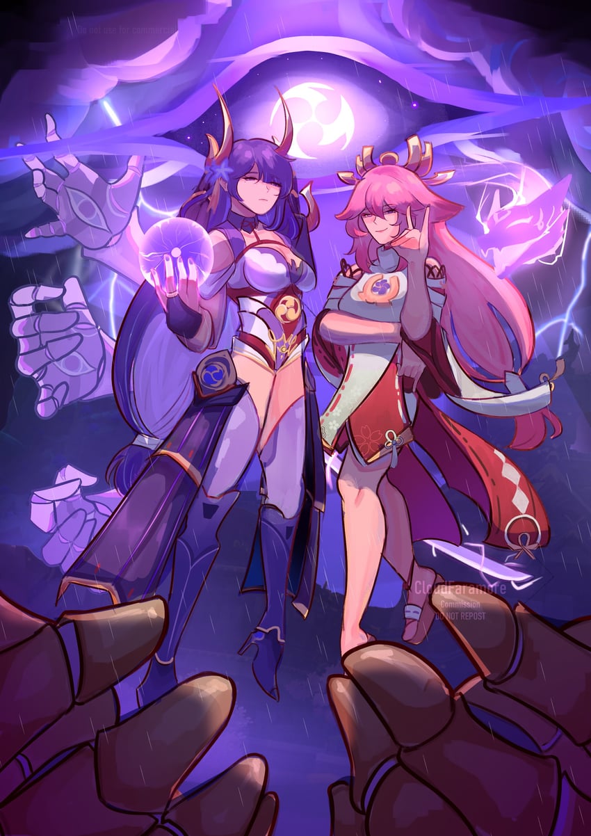raiden shogun and yae miko (genshin impact) drawn by cloudfaramore