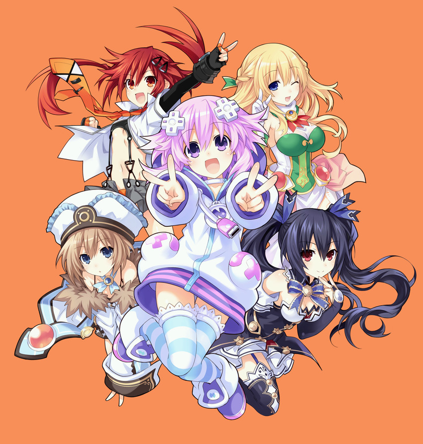 neptune, noire, blanc, vert, and tennouboshi uzume (neptune and 1 more) drawn by tsunako