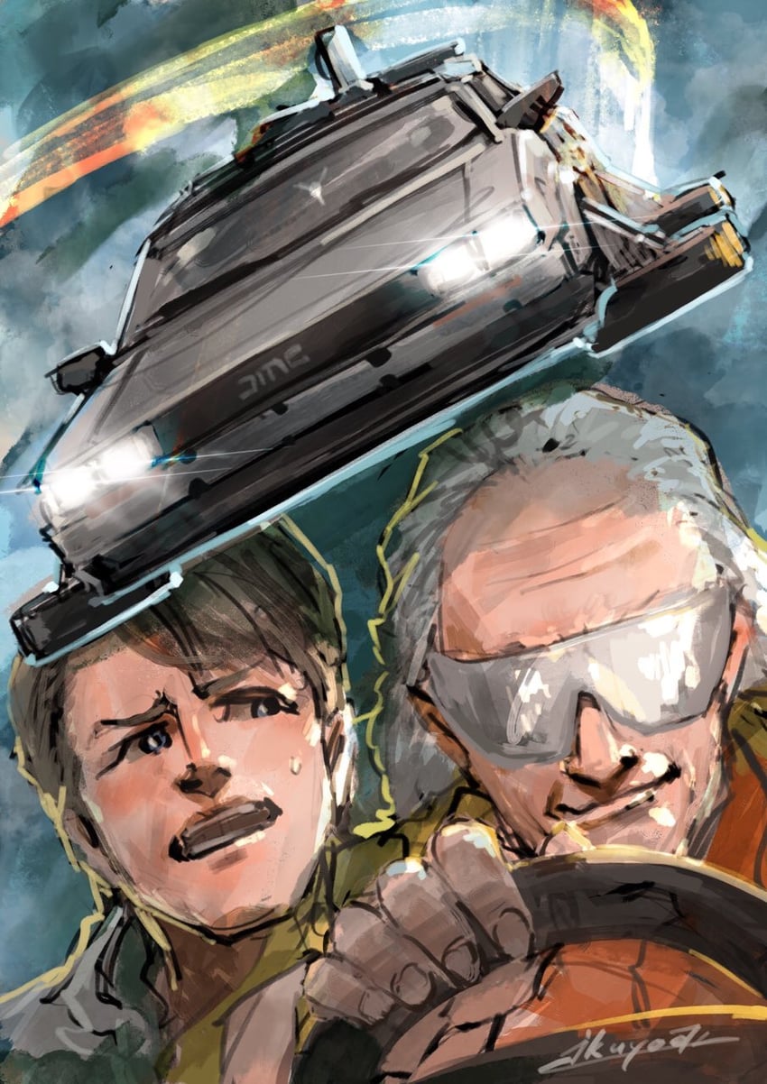 marty mcfly and emmett brown (back to the future and 1 more) drawn by ikuyoan