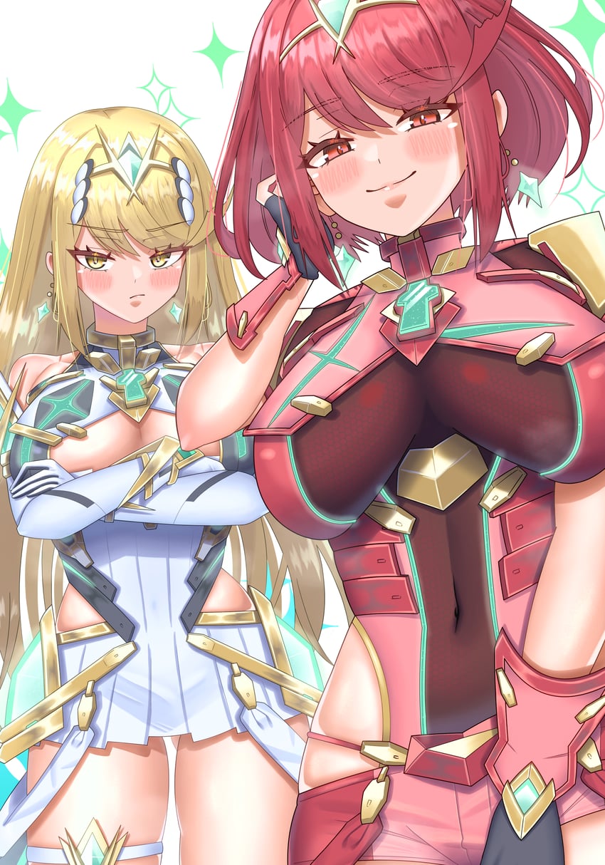 pyra and mythra (xenoblade chronicles and 1 more) drawn by meipasuye