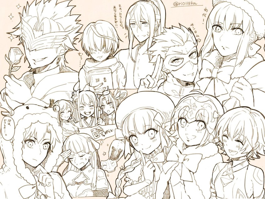 artoria pendragon, fujimaru ritsuka, saber alter, archer, jack the ripper, and 11 more (fate and 4 more) drawn by banira_(ri0115ka)