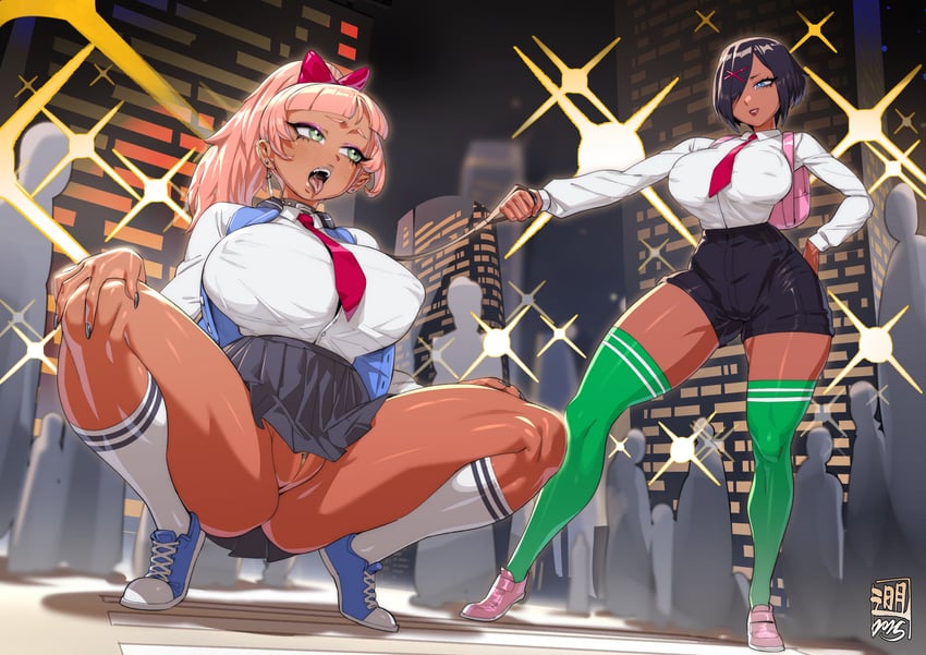 kyoko and misako (kunio-kun series and 1 more) drawn by ming_liu