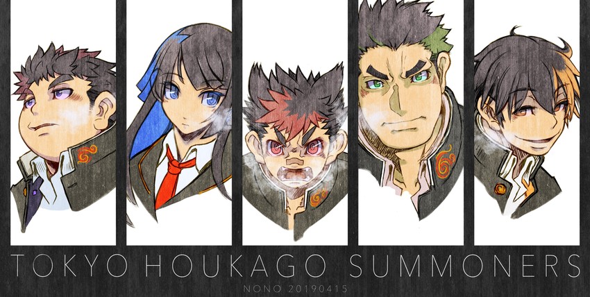 protagonist 3, protagonist 2, protagonist 4, protagonist 1, and protagonist 5 (tokyo afterschool summoners) drawn by kemonononono