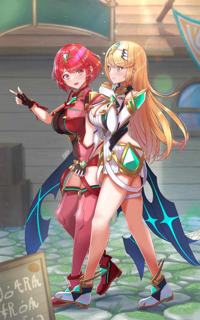 pyra and mythra (xenoblade chronicles and 1 more) drawn by taro_(peach_taro51)
