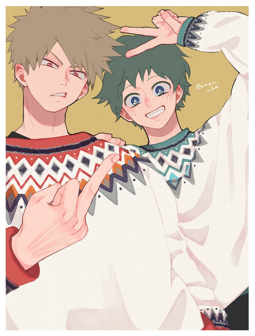 midoriya izuku and bakugou katsuki (boku no hero academia) drawn by unou_(unou_mha)
