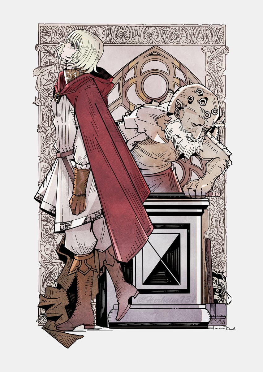 roderika and smithing master hewg (elden ring) drawn by herheim