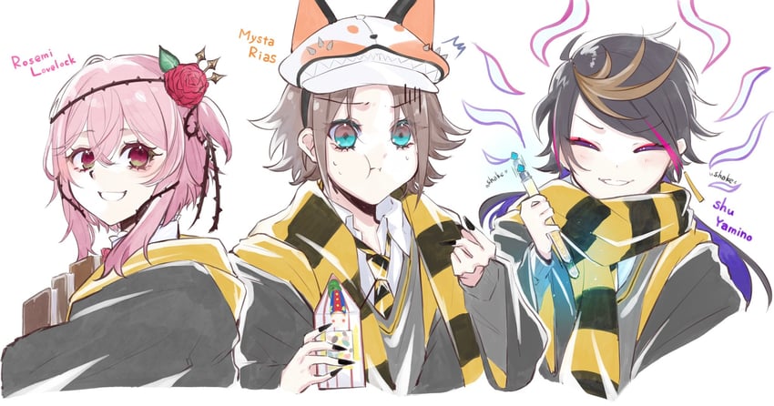 rosemi lovelock, shu yamino, and mysta rias (nijisanji and 3 more) drawn by yukishiro_(boma_winter)