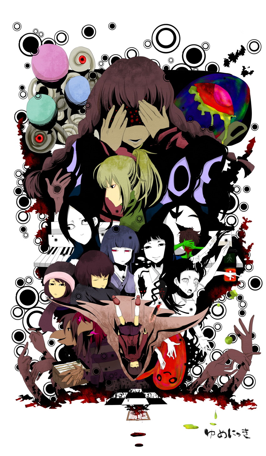madotsuki, poniko, monoko, uboa, monoe, and 9 more (yume nikki) drawn by marimoto_tanishi