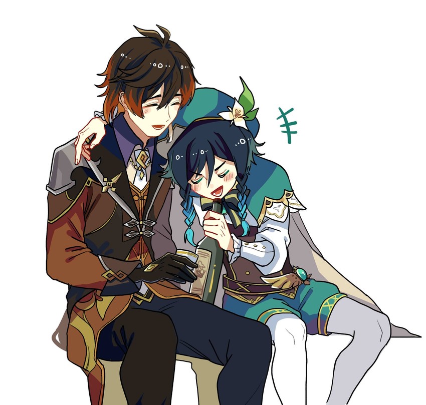 zhongli and venti (genshin impact) drawn by guang_ying_ying_ying_ying_ying