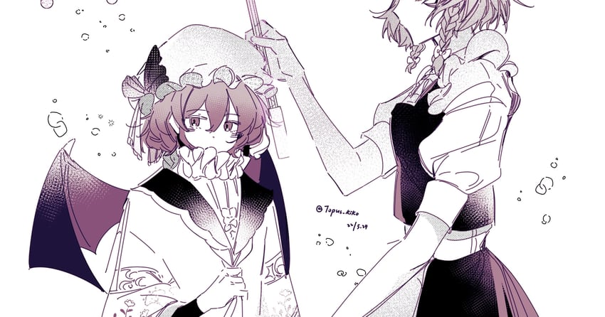 remilia scarlet and izayoi sakuya (touhou) drawn by lucky_small_pride