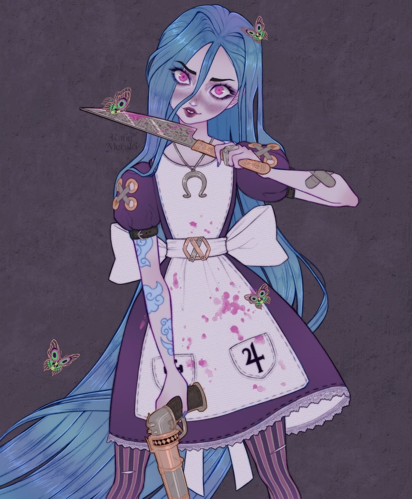 jinx and alice liddell (league of legends and 3 more) drawn by katiameraki