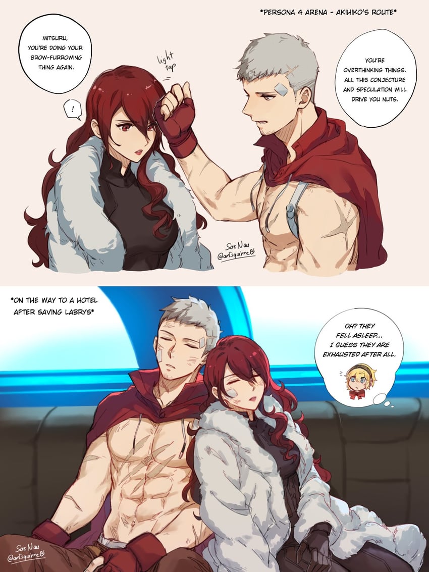 kirijou mitsuru and sanada akihiko (persona and 2 more) drawn by soc_nau