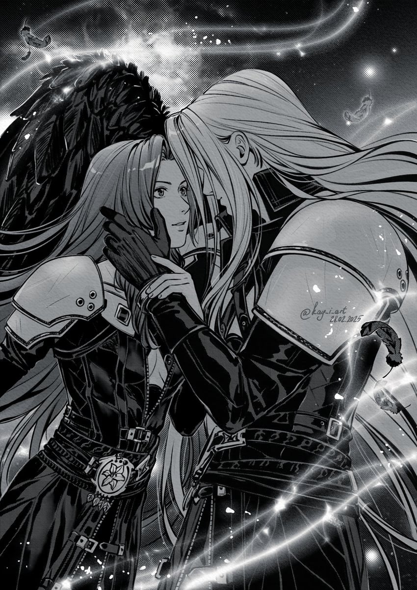 aerith gainsborough and sephiroth (final fantasy and 3 more) drawn by kay-i