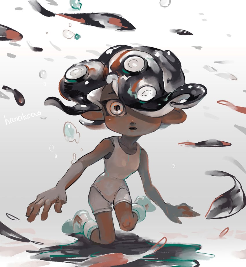 octoling player character, octoling girl, and agent 8 (splatoon and 2 more) drawn by hanako515_ika