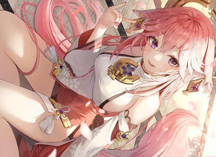 yae miko (genshin impact) drawn by animal_ears_(norankkori)