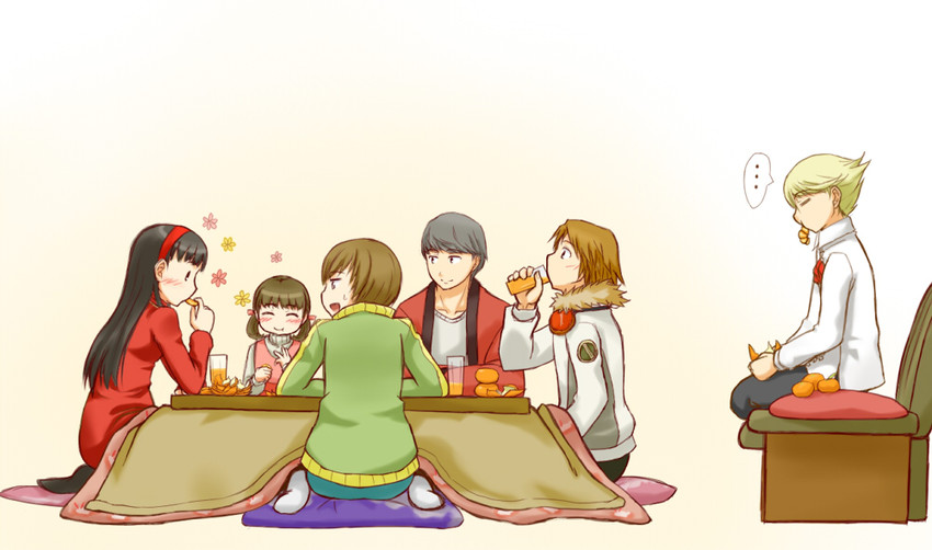 narukami yu, satonaka chie, amagi yukiko, hanamura yousuke, kuma, and 1 more (persona and 1 more) drawn by yuugure
