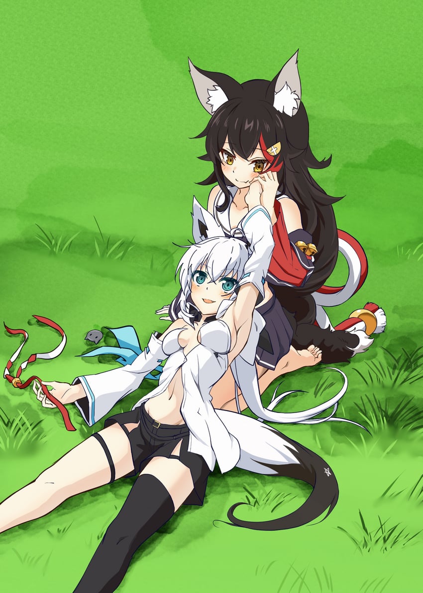 shirakami fubuki and ookami mio (hololive) drawn by kagami_yoshino