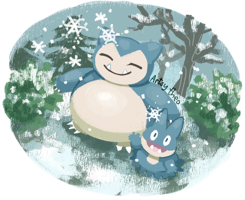 snorlax and munchlax (pokemon) drawn by artsy-theo