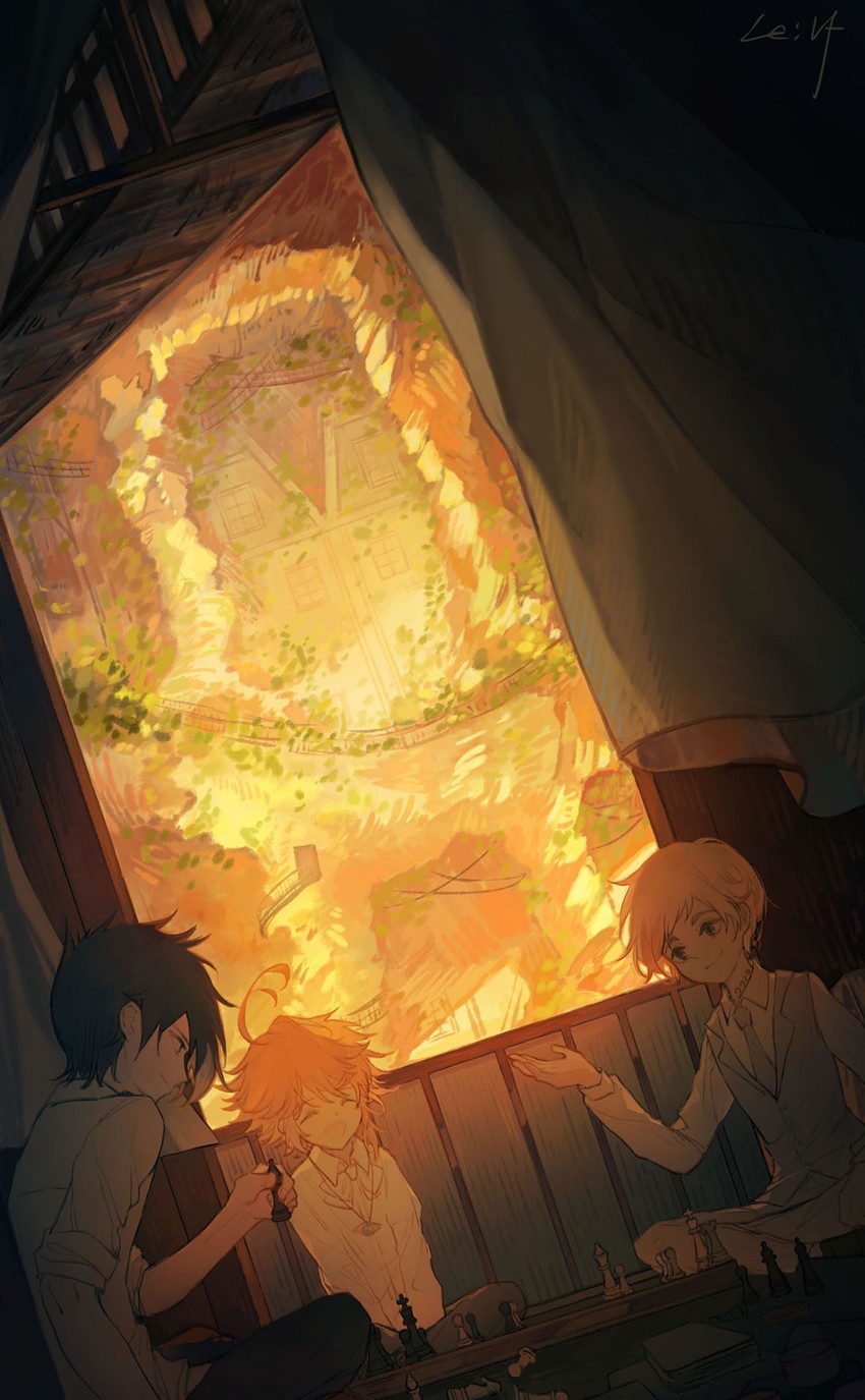 emma, norman, and ray (yakusoku no neverland) drawn by leilf