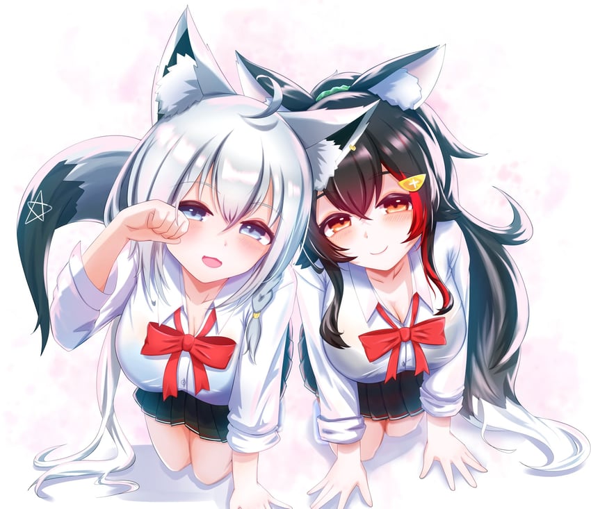 shirakami fubuki and ookami mio (hololive) drawn by shatiku_72