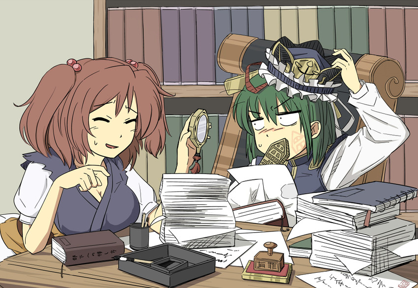 shiki eiki and onozuka komachi (touhou) drawn by maguro_(mawaru_sushi)