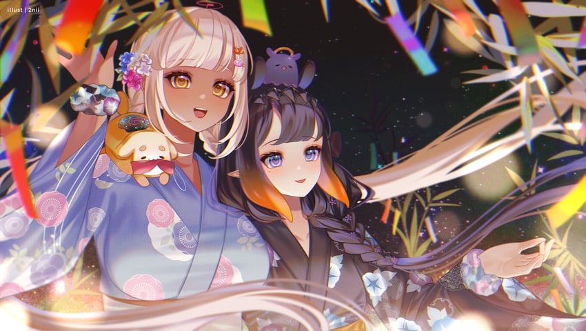 ninomae ina'nis, takodachi, tsukumo sana, kaniko, usaslug, and 1 more (hololive and 2 more) drawn by 2nii