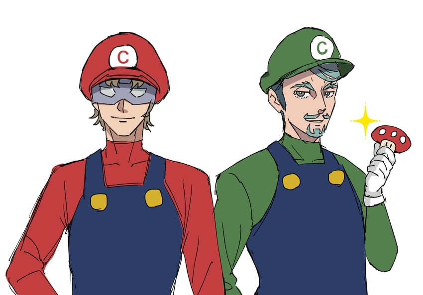 mario, luigi, char aznable, and challia bull (gundam and 3 more) drawn by sabi1234