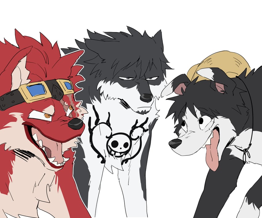 monkey d. luffy, trafalgar law, and eustass kid (one piece) drawn by ks_lobos