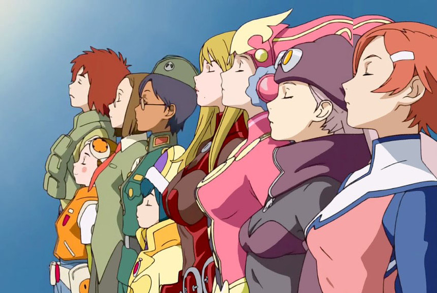 cynthia lane, sara kodama, adette kistler, ana medaiyu, cona madaya, and 3 more (overman king gainer)