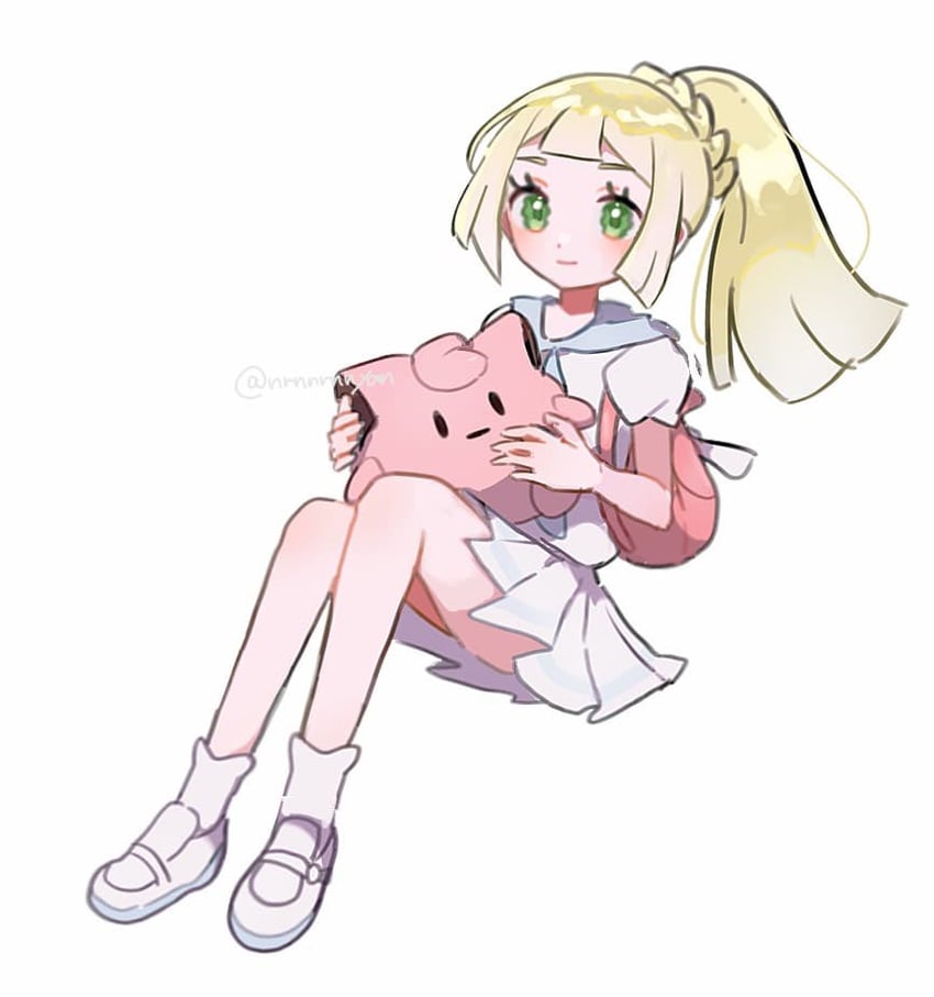 lillie and clefairy (pokemon and 1 more) drawn by eneko_(olavcnkrpucl16a)