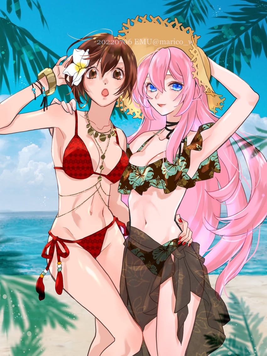 megurine luka and meiko (vocaloid) drawn by emu_(marico_w)